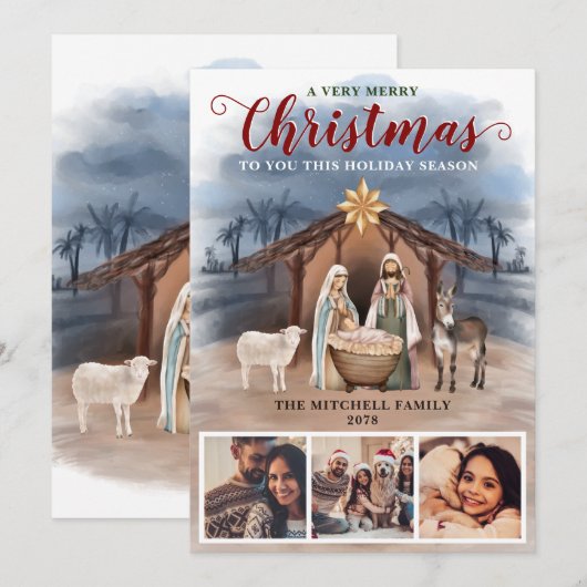Geboorteplaats Baby Jesus Foto Vrolijk Kerstfeest Feestdagenkaart (Voorkant / Achterkant)