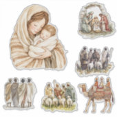 Geboorteplaats, Baby Jezus, Maria en Jozef Sticker (Voorkant)
