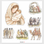 Geboorteplaats, Baby Jezus, Maria en Jozef Sticker (Vel)