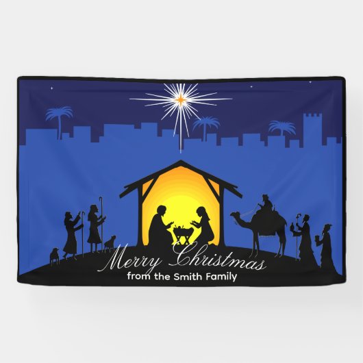 Geboorteplaats Blue Star Christmas Spandoek (Horizontaal)