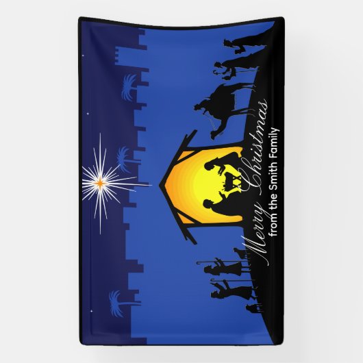 Geboorteplaats Blue Star Christmas Spandoek (Verticaal)