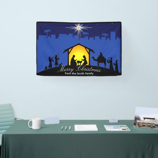 Geboorteplaats Blue Star Christmas Spandoek (Beurs)