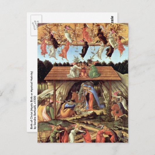 Geboorteplaats: Botticelli, kerstnativiteit Briefkaart (Voorkant / Achterkant)