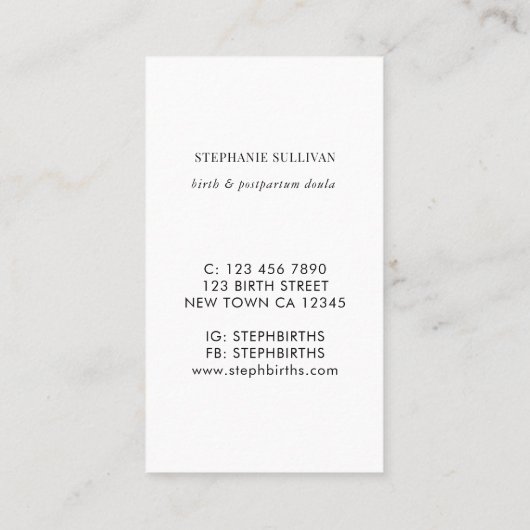 Geboorteplaats en postpartum Doula Visitekaartje (Achterkant)