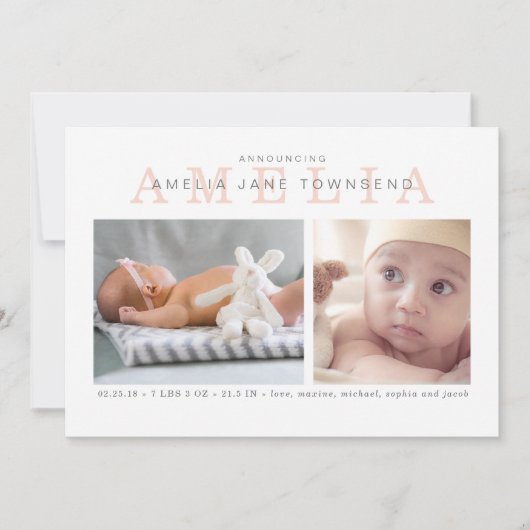 Geboorteplaats: Roze en grijs Aankondiging (Voorkant)