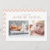 Geboorteplaats: Roze en grijs Aankondiging (Voorkant / Achterkant)