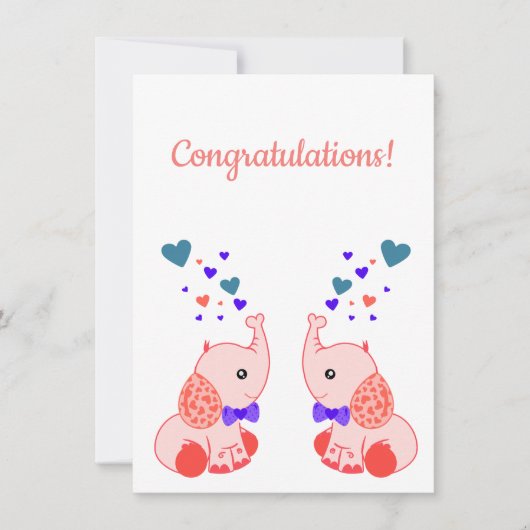 Geboorteplaats: Twins, Pink Baby Elephant gefelici (Voorkant)