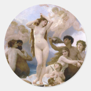 Geboorteplaats: Venus, William-Adolphe Bouguereau Ronde Sticker