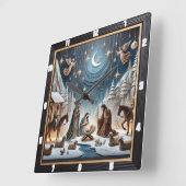 Geboorteplaats Winter Scene Angels Stars Vierkante Klok (Hoek)