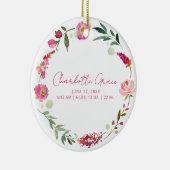 Geboortestatistieken Baby Foto Roze Waterverf Flor Keramisch Ornament (Rechts)