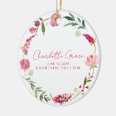 Geboortestatistieken Baby Foto Roze Waterverf Flor Keramisch Ornament (Links)