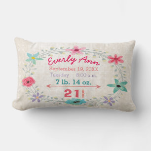 Geboortestatistieken Baby Girl Forest Creatures Fo Kussen