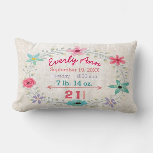 Geboortestatistieken Baby Girl Forest Creatures Fo Kussen (Voorkant)