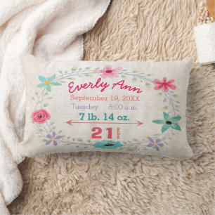 Geboortestatistieken Baby Girl Forest Creatures Fo Kussen