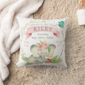 Geboortestatistieken Baby Meisje Cute Olifant Kussen (Deken)