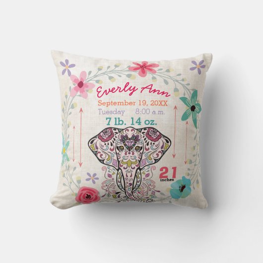 Geboortestatistieken Baby Meisje Oerwoud Wezen Oli Kussen (Voorkant)