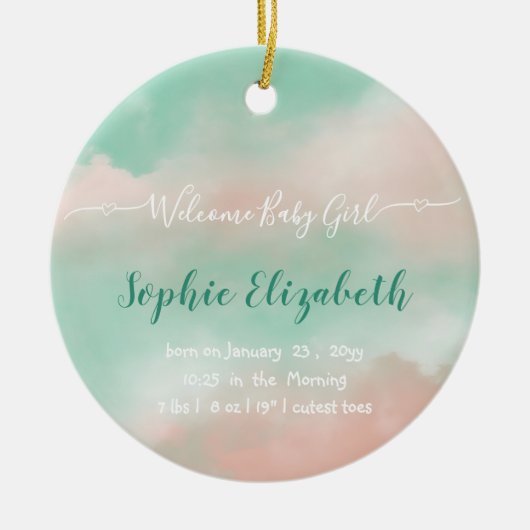 Geboortestatistieken Baby Naam Script Pasgeboren F Keramisch Ornament (Voorkant)