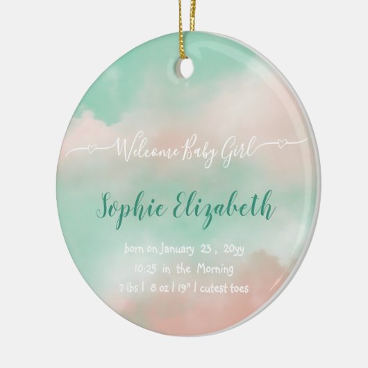 Geboortestatistieken Baby Naam Script Pasgeboren F Keramisch Ornament (Links)