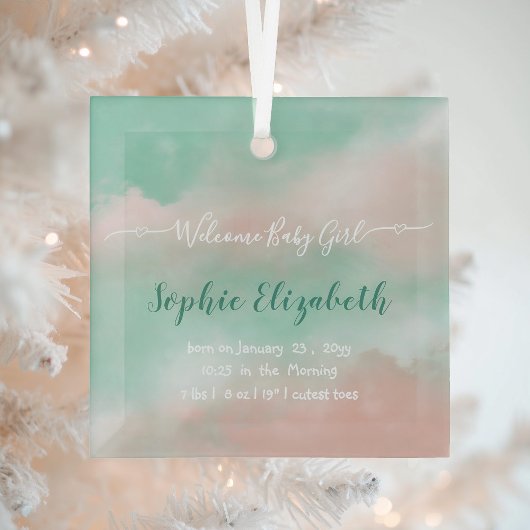 Geboortestatistieken Baby Naam Script Pasgeboren K Glas Ornament