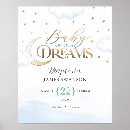 Geboortestatistieken Baby van onze Dreams Boy Nurs Poster (Voorkant)