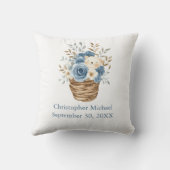 Geboortestatistieken Blue Beige Florals Beer Nurse Kussen (Achterkant)