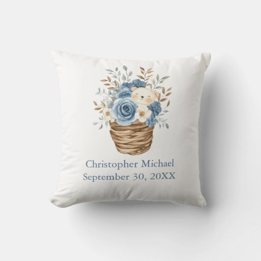 Geboortestatistieken Blue Beige Florals Beer Nurse Kussen (Voorkant)