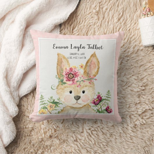 Geboortestatistieken Bunny Waterverf Woodland Anim Kussen (Deken)