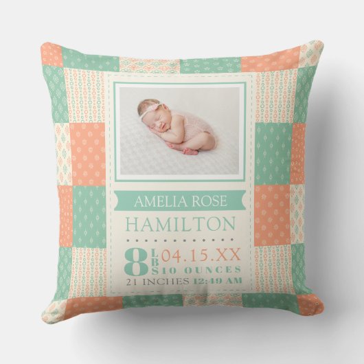 Geboortestatistieken Foto Baby Kussen (Achterkant)