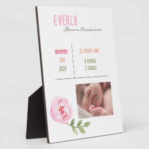 Geboortestatistieken Fotoplaquette voor Baby Girl Fotoplaat