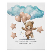 Geboortestatistieken Roze Babybeer Wolken Kinderka Perfect Poster (Voorkant)