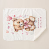 Geboortestatistieken Teddy Bear Pink Bow Hearts Ba Sherpa Deken (Voorkant (horizontaal))