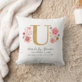 Geboortestatus Letter U Roze Bloemen Monogram Init Kussen (Deken)