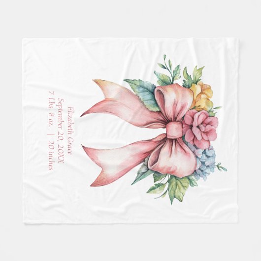 Geboortestatus Roze strik Waterverf Bloemen Baby Fleece Deken (Voorkant (Horizontaal))