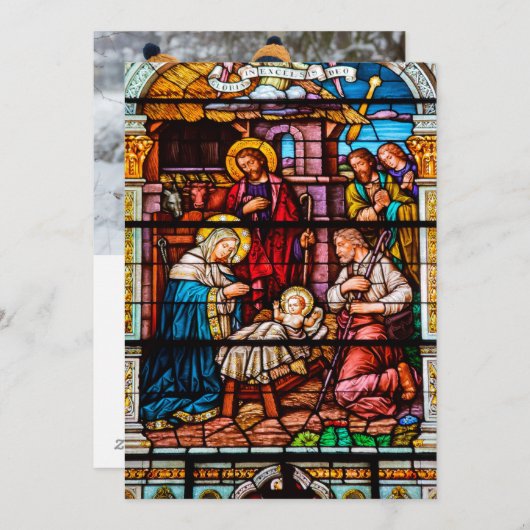 Geboortetaferelen van Jezus in glas in lood Feestdagenkaart (Voorkant / Achterkant)