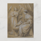 Geboortetekening Maagd Maria Baby Jesus Angel Wieg Feestdagenkaart (Voorkant)