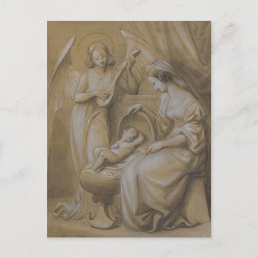 Geboortetekening Maagd Maria Baby Jesus Angel Wieg Feestdagenkaart (Voorkant)