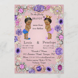 geboortetwijn baby aankondiging, roze, kleurrijk aankondiging