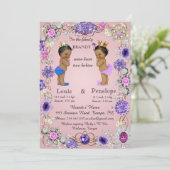 geboortetwijn baby aankondiging, roze, kleurrijk aankondiging (Staand voorkant)