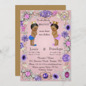 geboortetwijn baby aankondiging, roze, kleurrijk aankondiging (Voorkant / Achterkant)