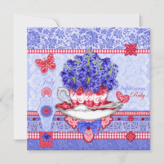 Geboorteventilator en Gem Juli Teacup Kaart (Voorkant)