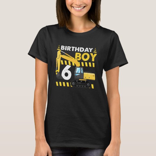 Geboortsjongen 6th Birthday Excavator Construction T-shirt (Voorkant)