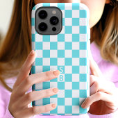 Geborduurd aqua en wit schaakbordpatroon Case-Mate iPhone case