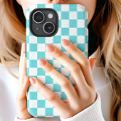Geborduurd aqua en wit schaakbordpatroon Case-Mate iPhone case
