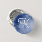 Geborduurd blauw en wit aquarel ronde button 3,2 cm (Voorkant /achterkant)