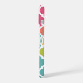 Geborduurd Blauw Roze Marokkaans Rasterpatroon iPhone 15 Hoesje (Linkerkant)