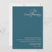 Geborduurd Blauw Roze Script Logo Trouw Kaart (Voorkant)
