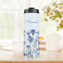Geborduurd Blauw Waterverf Wildbloemenveld