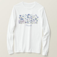 Geborduurd Blauwe Aquarel Bloemenweide