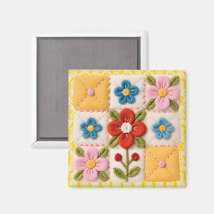 Geborduurd Bloem Quiltblok Magneet