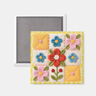 Geborduurd Bloem Quiltblok Magneet